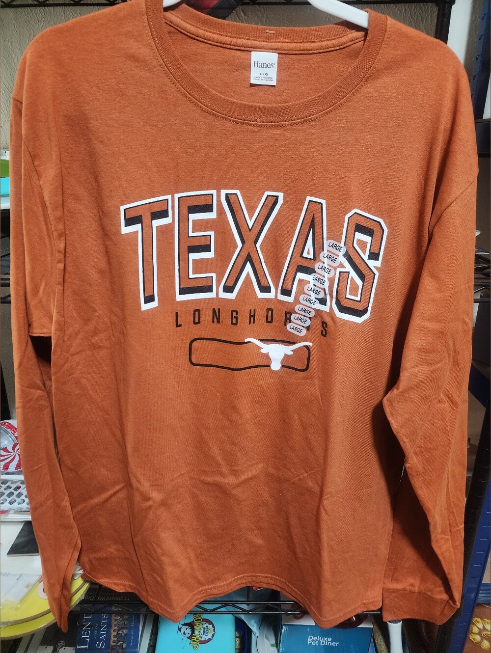 NEW Hanes University of Texas Longhorns Long Sleeve Shirt Burnt Orange Large Han